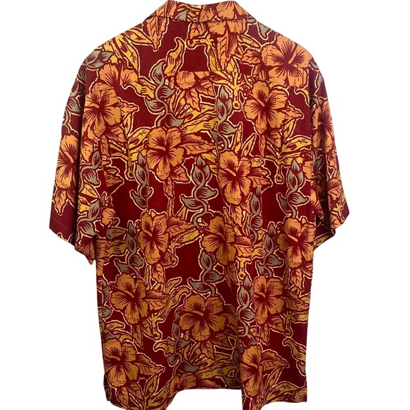 Tommy Bahama SILK Orange Yellow Button Shirt Men's Hawaiian Tropical Large - Picture 3 of 5